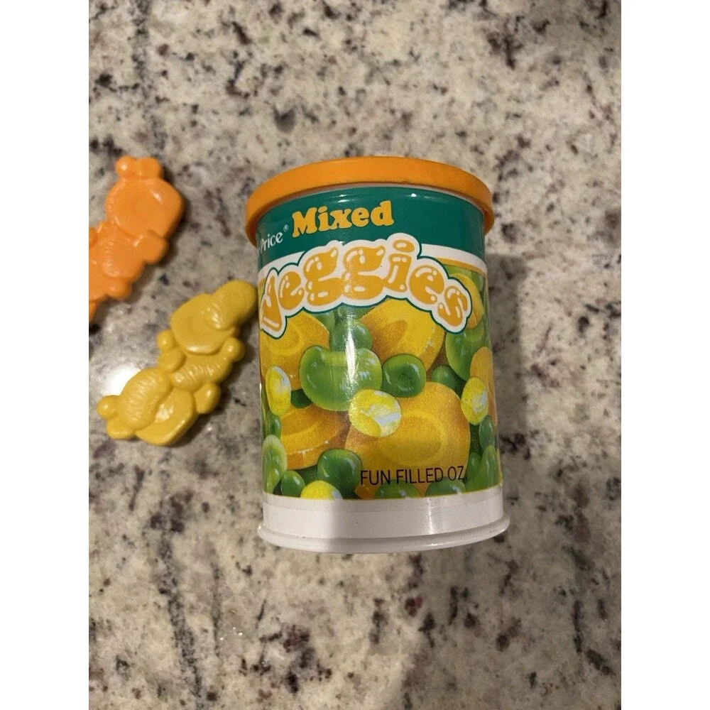 Vintage 1987 Fisher Price Can Opener With Mixed Veggies Can And Extra Veggies